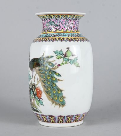 Vase en porcelaine chinoise à décor de paon...