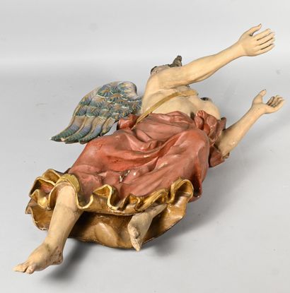 Baroque angel in carved and polychromed wood,...