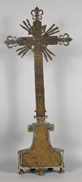 Large bronze altar crucifix, Christ on the...