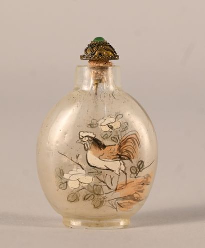 Snuff bottle in glass painted on the inside...