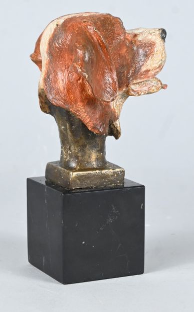 20th-century polychrome bronze dog bust on...