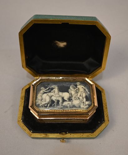 Boîte en or 18 carats à décor de grisaille,...