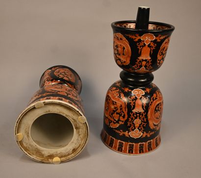 Pair of Chinese-style porcelain candlesticks...