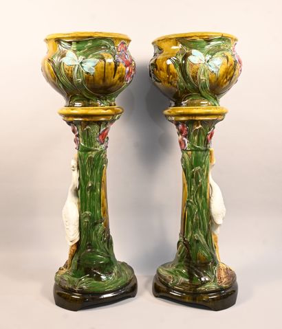 Pair of monumental planters on earthenware...