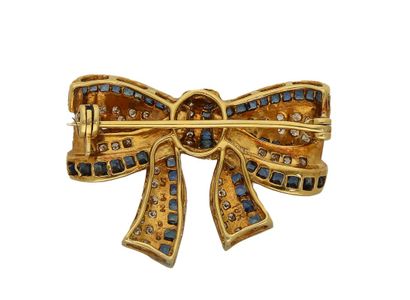 Sapphire and diamond bow brooch, mid-20th...