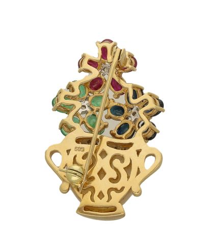 Multi-stone flower basket brooch, mid-20th...