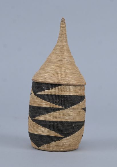 Geometrically decorated Tutsi agaseke - Rwanda...