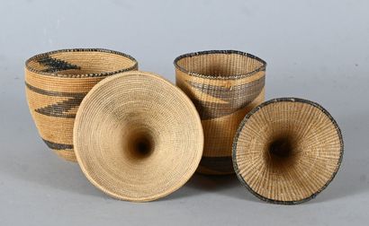 Two covered Tutsi agaseke from Rwanda - woven...
