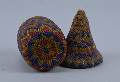 Tutsi covered basket in beaded raffia with...
