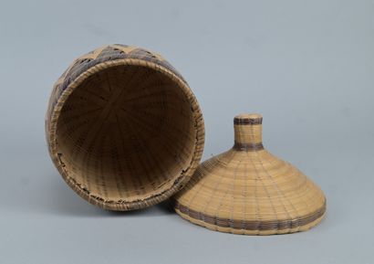 Covered Tutsi basket in geometric basketry...
