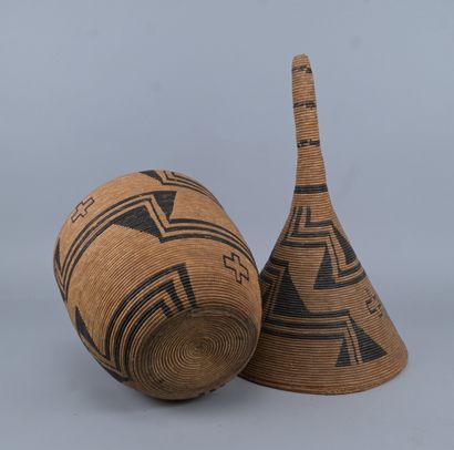 Large Tutsi agaseke basketware with conical...