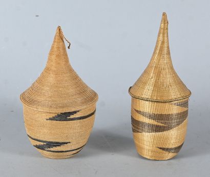 Two covered Tutsi agaseke from Rwanda - woven...