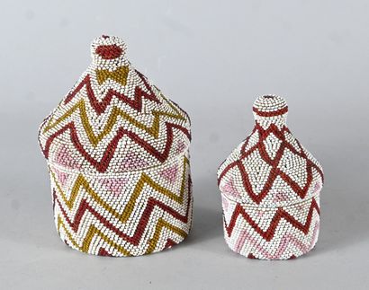 Two beaded Tutsi agaseke Rwanda - raffia...