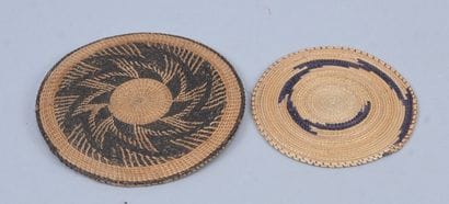 Two miniature Tutsi wickerwork trays - Rwanda,...