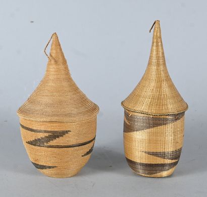 Two covered Tutsi agaseke from Rwanda - woven...