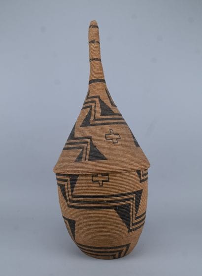 Large Tutsi agaseke basketware with conical...