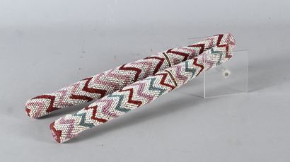 Two Rwanda Tutsi beaded knives - glass bead...