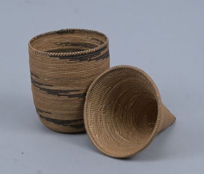Covered Tutsi agaseke with linear decoration...