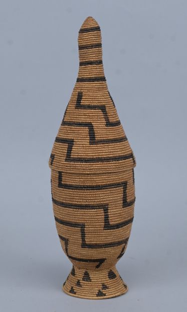 Tutsi agaseke with conical lid and geometric...