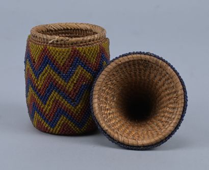 Tutsi covered basket in beaded raffia with...