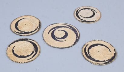 Five miniature Tutsi trays in wickerwork...