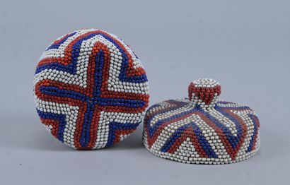 Tutsi beaded basket in raffia and glass beads...
