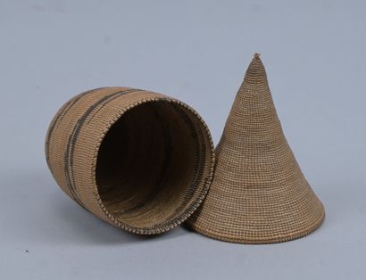 Covered Tutsi agaseke with linear decoration...