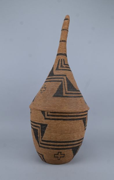 Large Tutsi agaseke basketware with conical...