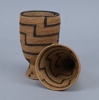 Tutsi agaseke with conical lid and geometric...