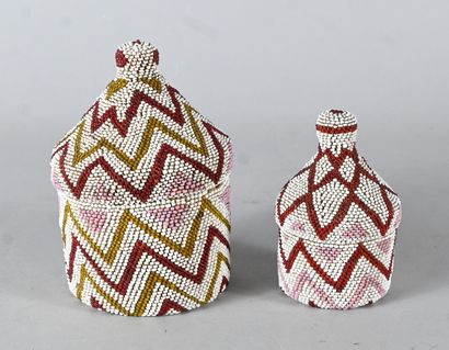Two beaded Tutsi agaseke Rwanda - raffia...
