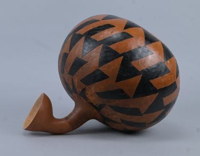 Tutsi calabash with black geometric decoration...