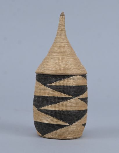 Geometrically decorated Tutsi agaseke - Rwanda...