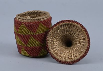 Tutsi covered basket in beaded raffia with...