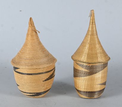 Two covered Tutsi agaseke from Rwanda - woven...