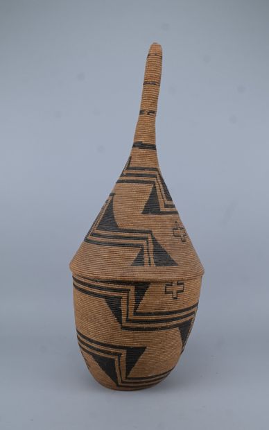 Large Tutsi agaseke basketware with conical...