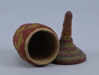 Tutsi covered basket in beaded raffia with...