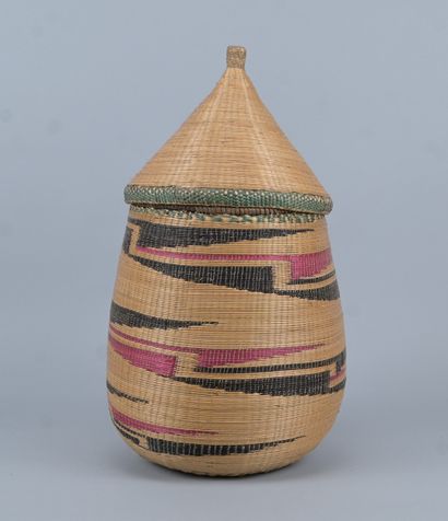 Tutsi Agaseke basket with polychrome geometric...