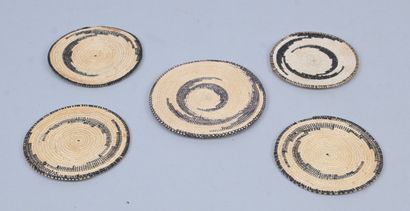 Five miniature Tutsi trays in wickerwork...