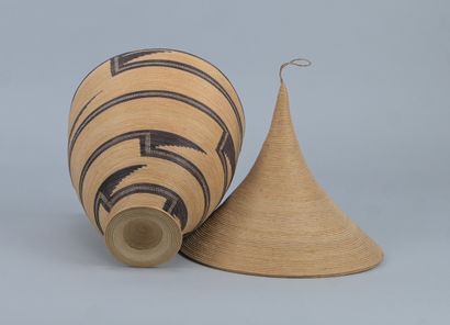 Large Tutsi Agaseke basket with conical lid...