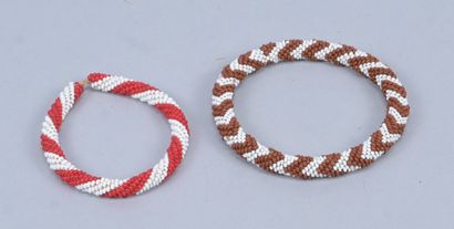 Pair of Tutsi bracelets in raffia and glass...