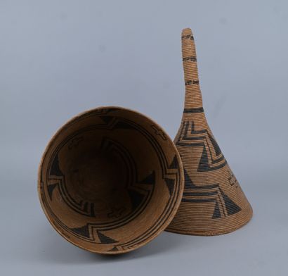 Large Tutsi agaseke basketware with conical...