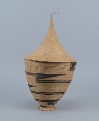 Large Tutsi Agaseke basket with conical lid...