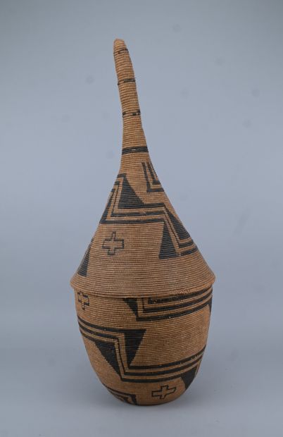 Large Tutsi agaseke basketware with conical...