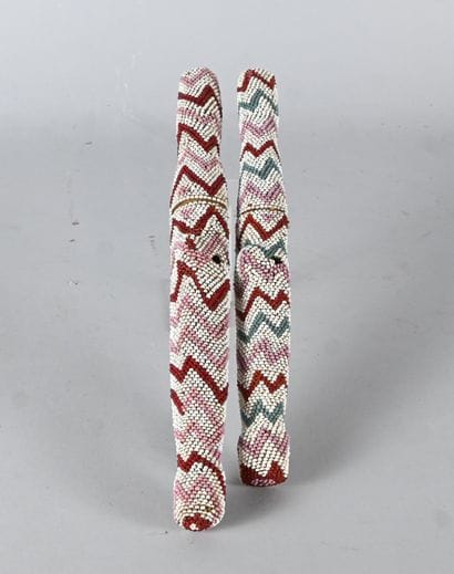 Two Rwanda Tutsi beaded knives - glass bead...