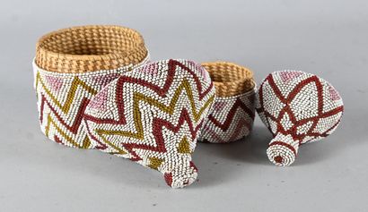 Two beaded Tutsi agaseke Rwanda - raffia...