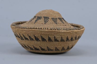 Tutsi covered basket in raffia basketry -...