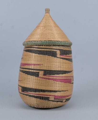 Tutsi Agaseke basket with polychrome geometric...