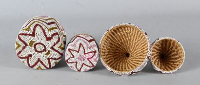 Two beaded Tutsi agaseke Rwanda - raffia...