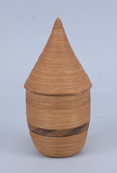 Covered Tutsi agaseke with conical lid -...