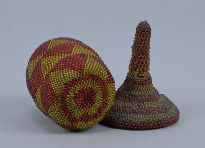 Tutsi covered basket in beaded raffia with...